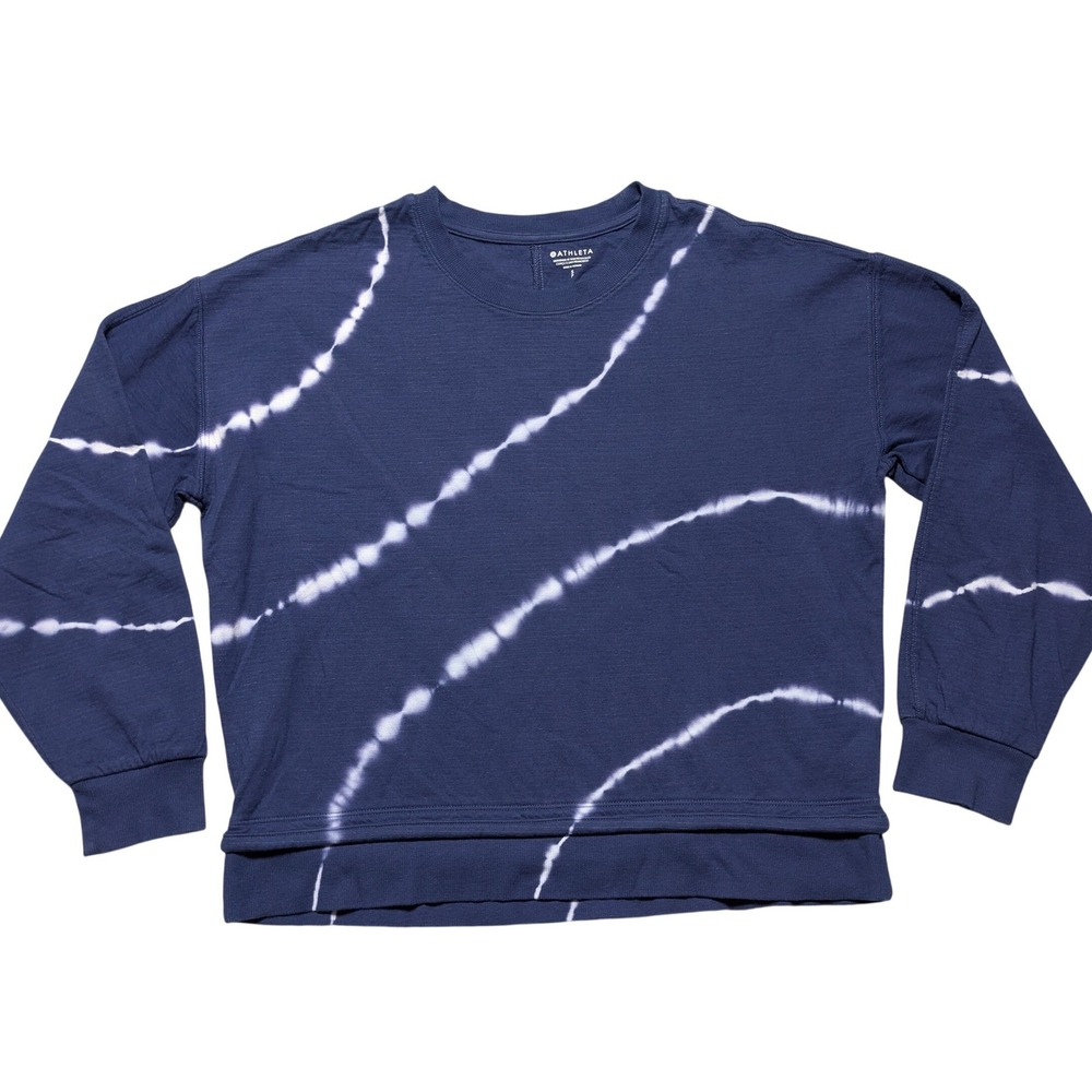 Athleta Sundown Sweatshirt 2.0 Navy Blue Tie Dye Shibori Pullover Small EUC